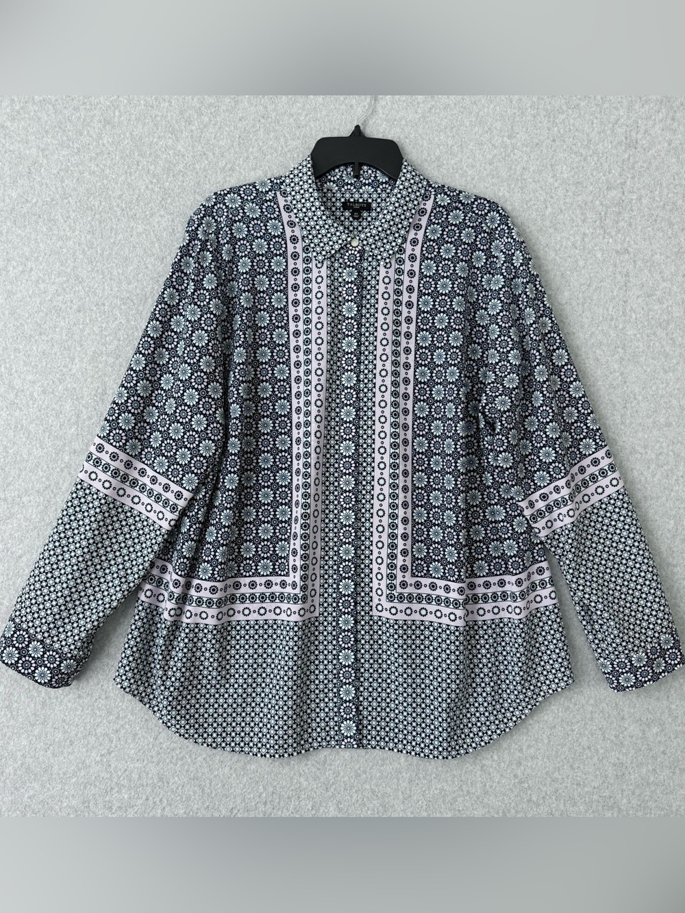 Talbots Button Down Shirt Womens Plus 2X Blue Purple Floral Long Sleeve Blouse